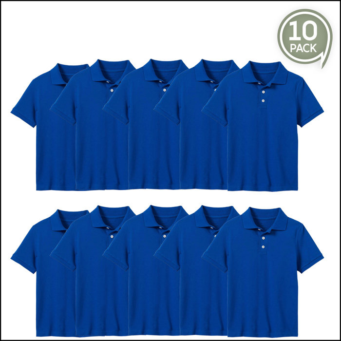 10-Pack School Uniform Tagless Polo Tshirt for Little Boys & Big Boys